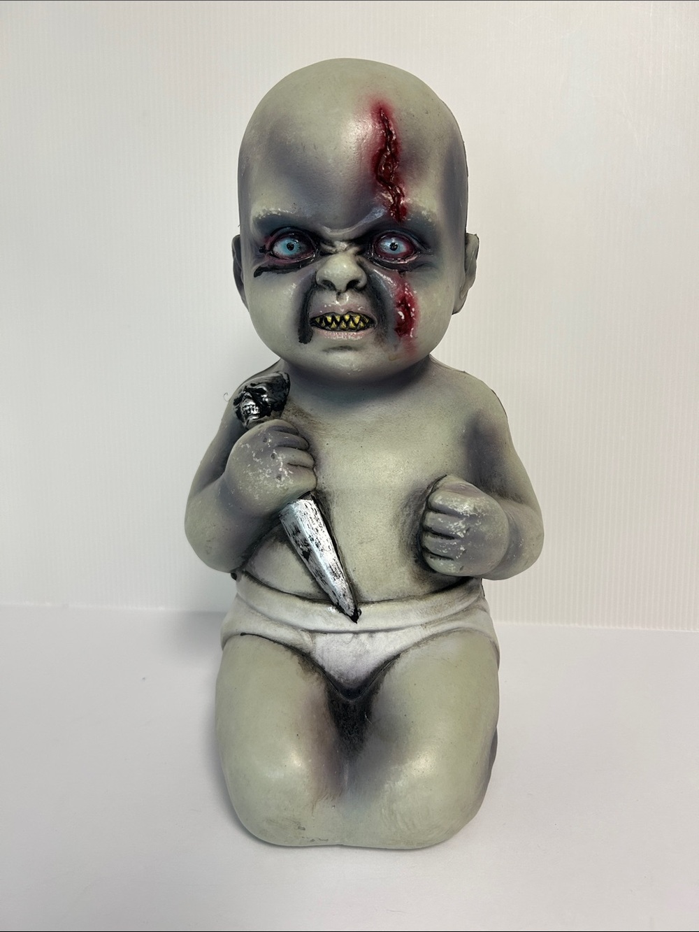 Evil Creepy Halloween Zombie Sitting Baby Prop 12” Tall Plastic Hallow Blowmold